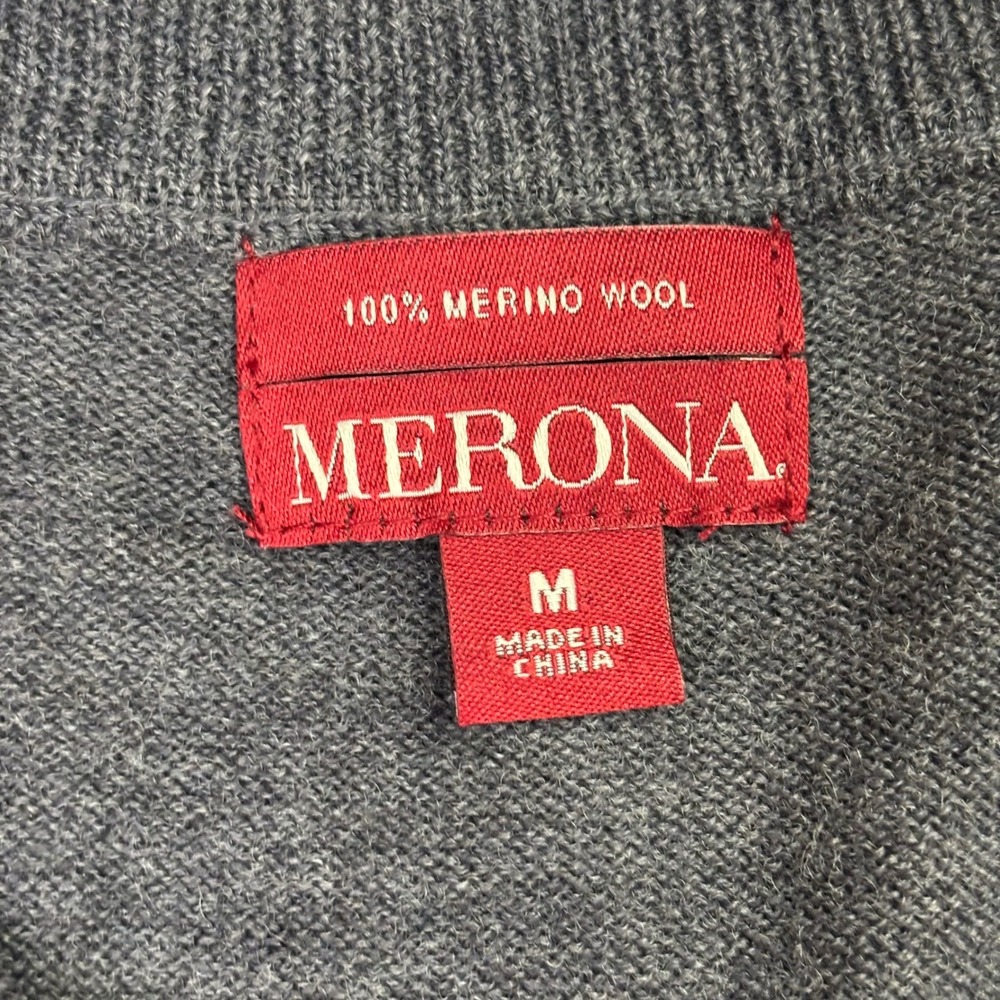 Vintage Merona Mens V Neck Sweater Medium Gray 100% Merino Wool Classic Preppy - Picture 4 of 7